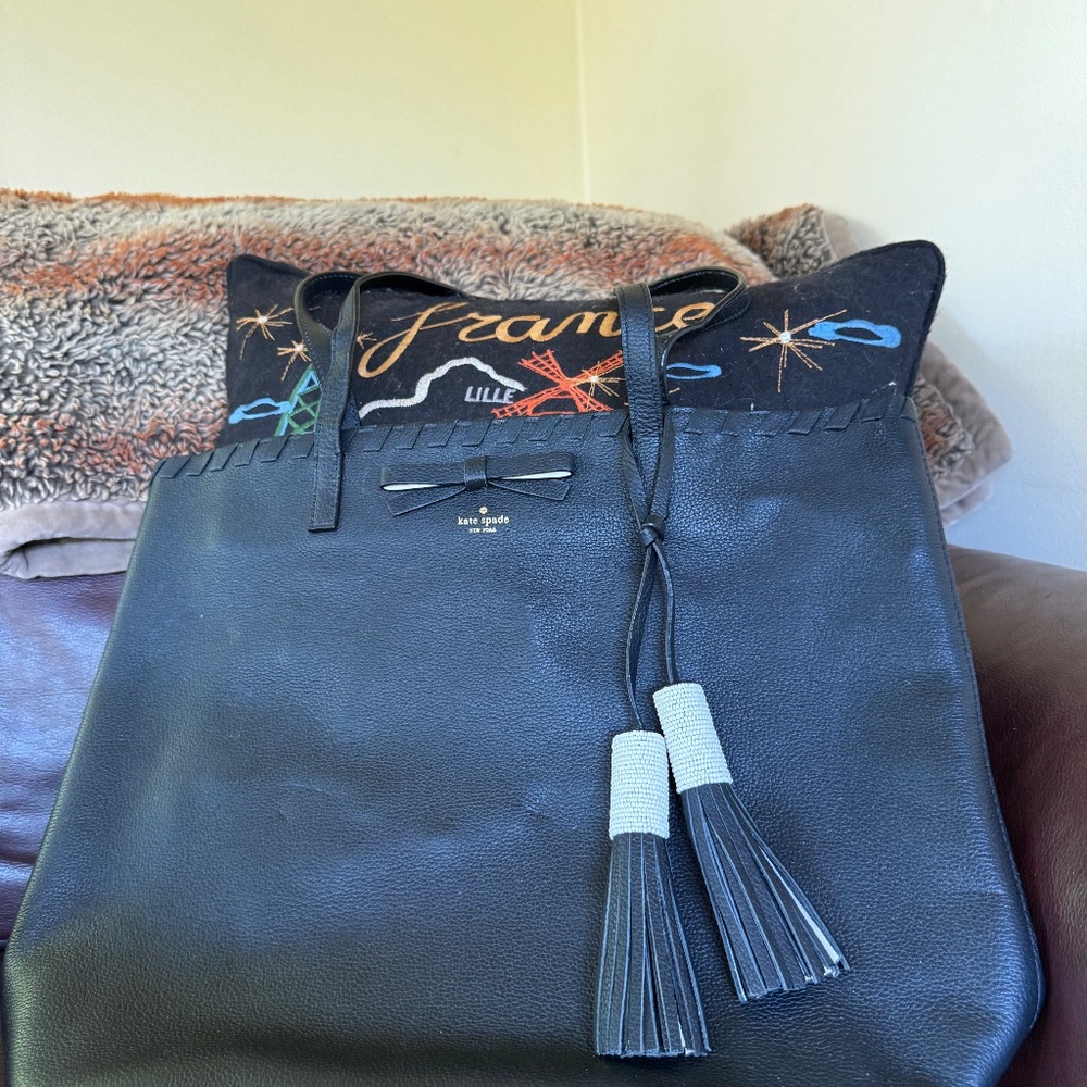 Kate Spade Black Large Leather Tote with Tassel